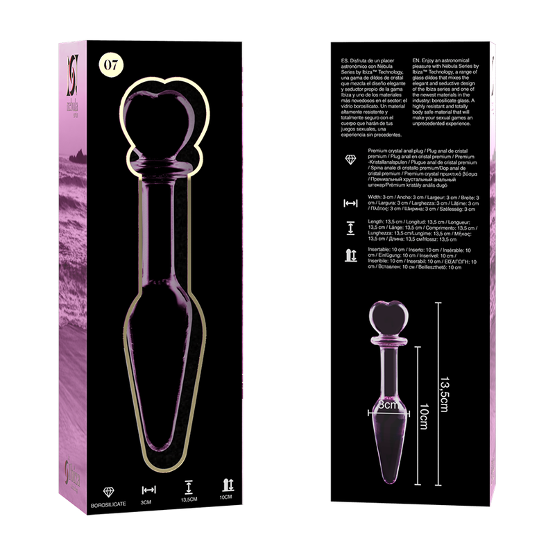 NEBULA SERIES BY IBIZA - MODELLO 7 PLUG ANALE VETRO BOROSILICATO ROSA 13.5 CM -O- 3 CM
