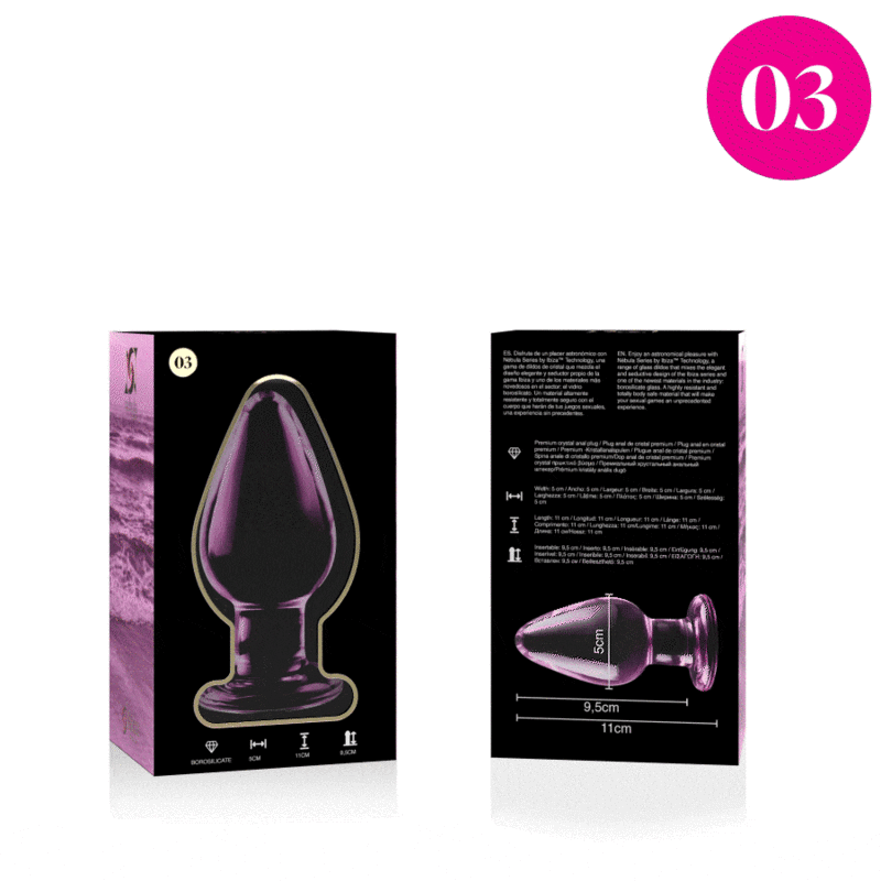 NEBULA SERIES BY IBIZA - MODELLO 3 PLUG ANALE VETRO BOROSILICATO ROSA 11 CM -O- 5 CM