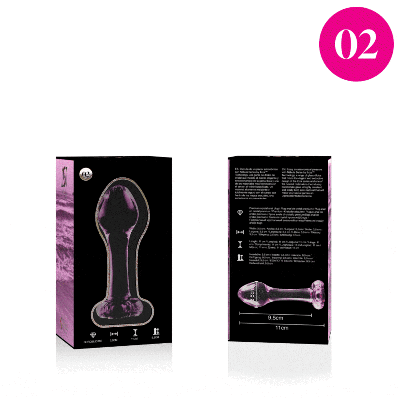 NEBULA SERIES BY IBIZA - MODELLO 2 PLUG ANALE VETRO BOROSILICATO ROSA 11 CM -O- 3.5 CM