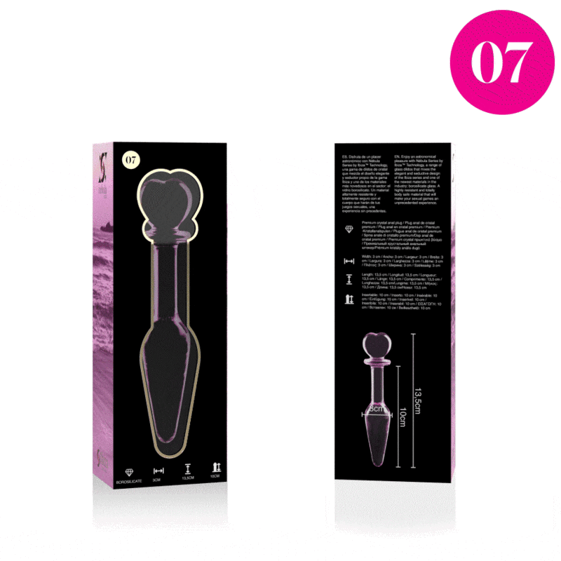 NEBULA SERIES BY IBIZA - MODELLO 7 PLUG ANALE VETRO BOROSILICATO ROSA 13.5 CM -O- 3 CM