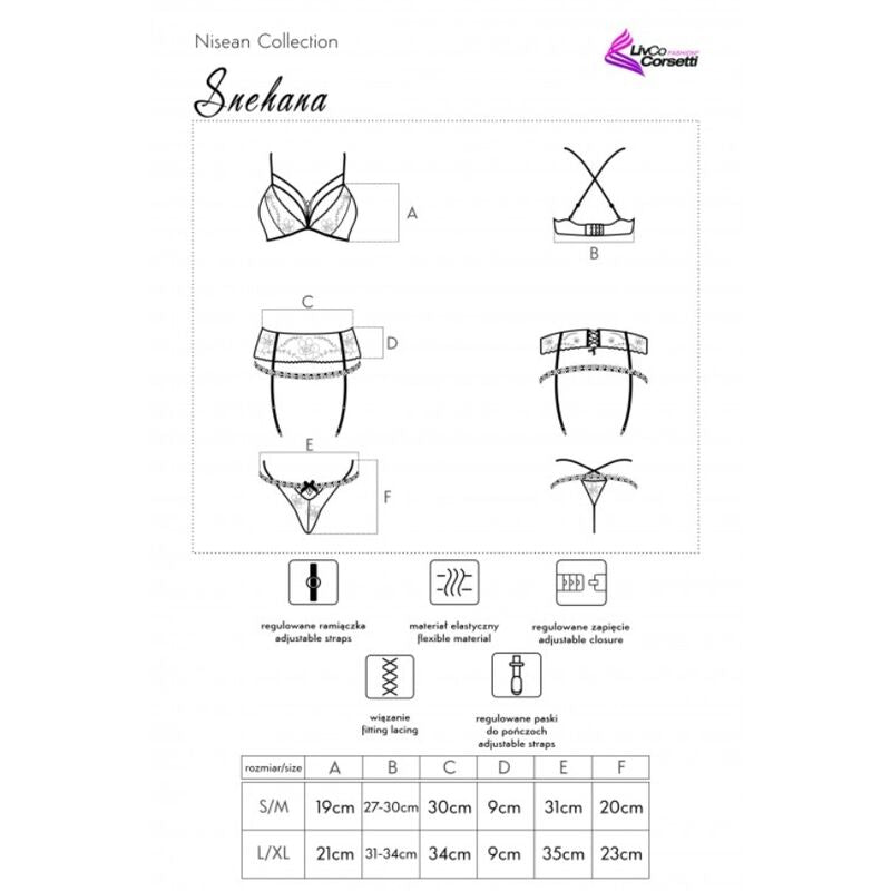 LIVCO CORSETTI FASHION - SNEHANA LC 90443 REGGISENO + REGGISENO + SLIP NERO L/XL
