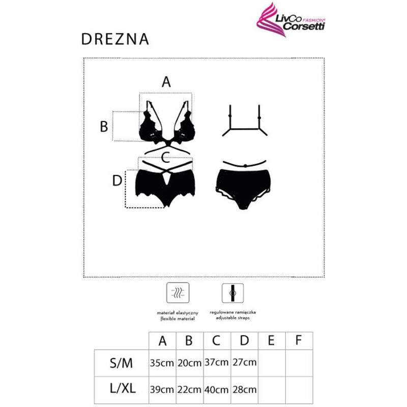 LIVCO CORSETTI FASHION - DREZNA LC 90733 REGGISENO + SLIP NERO L/XL
