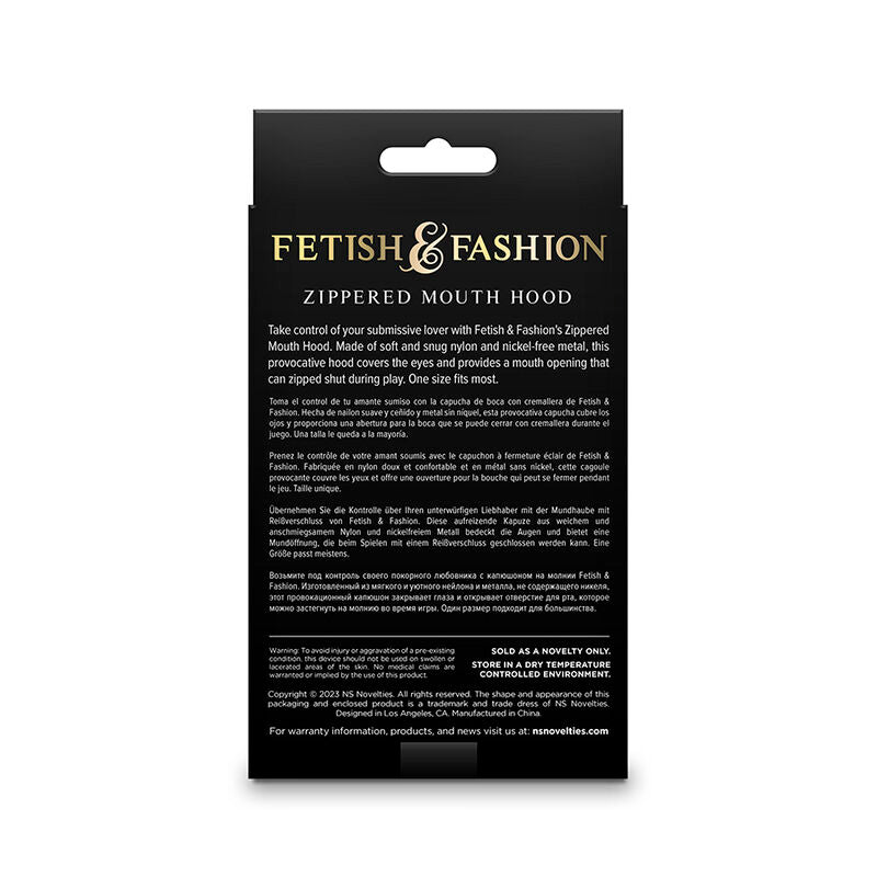 NS NOVELTIES - FETISH & FASHION CAPPUCCIO BOCCA CHIUSA CON CERNIERA NYLON NERO