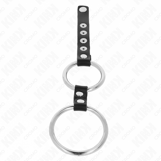 KINK - DOPPIO ANELLO PER PENE IN METALLO DA 3,8 CM A 5 CM COLLEGATO CON PELLE