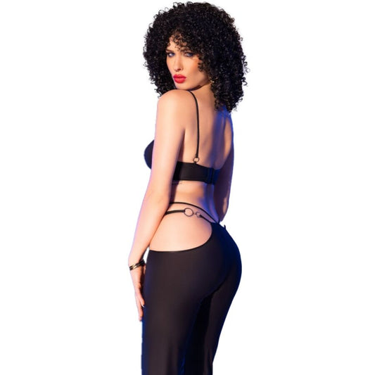 CHILIROSE - CR 4851 SET TOP E LEGGINGS NERI CON ACCESSORI DORATI M