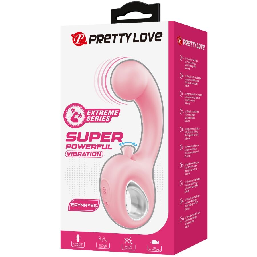 PRETTY LOVE - ERYNNYES VIBRATORE PUNTO G + STIMOLATORE CLITORIDEO 10 VIBRAZIONI ROSA
