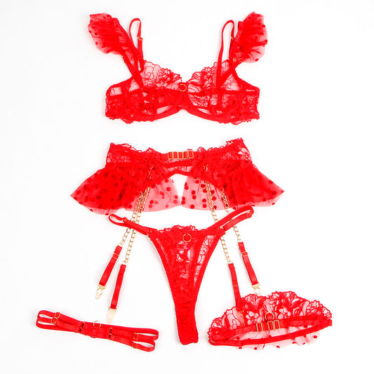 SUBBLIME - 957513 COMPLETO REGGISENO E GIARRETTIERA IN PIZZO ROSSO L/XL