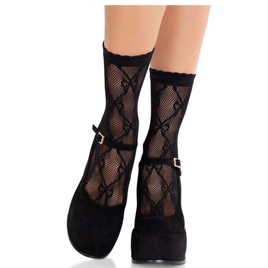 LEG AVENUE - CALZINI IN PIZZO CON FIOCCO IN PIZZO NERO