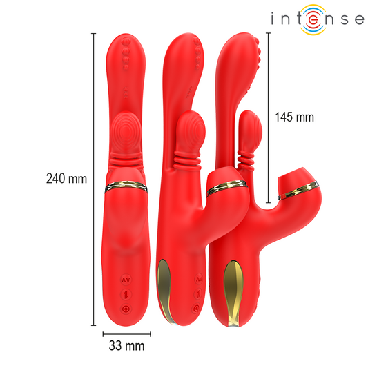 INTENSE - KATY STIMOLATORE CLITORIDEO MULTIFUNZIONE 4 TESTINE INTERCAMBIABILI ROSSO