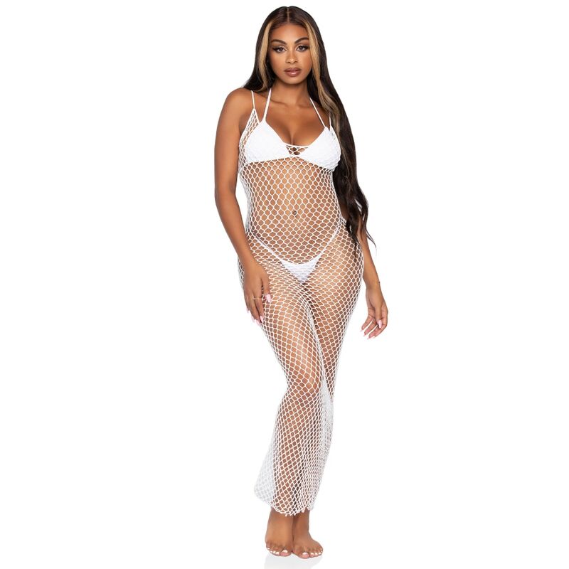 LEG AVENUE - MAXI ABITO IN RETE TWIST TAGLIA UNICA BIANCO