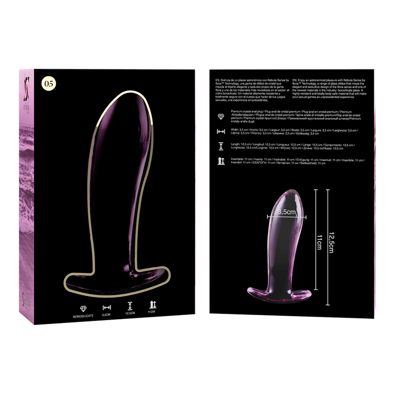 NEBULA SERIES BY IBIZA - MODELLO 5 PLUG ANALE VETRO BOROSILICATO ROSA 12.5 CM -O- 3.5 CM