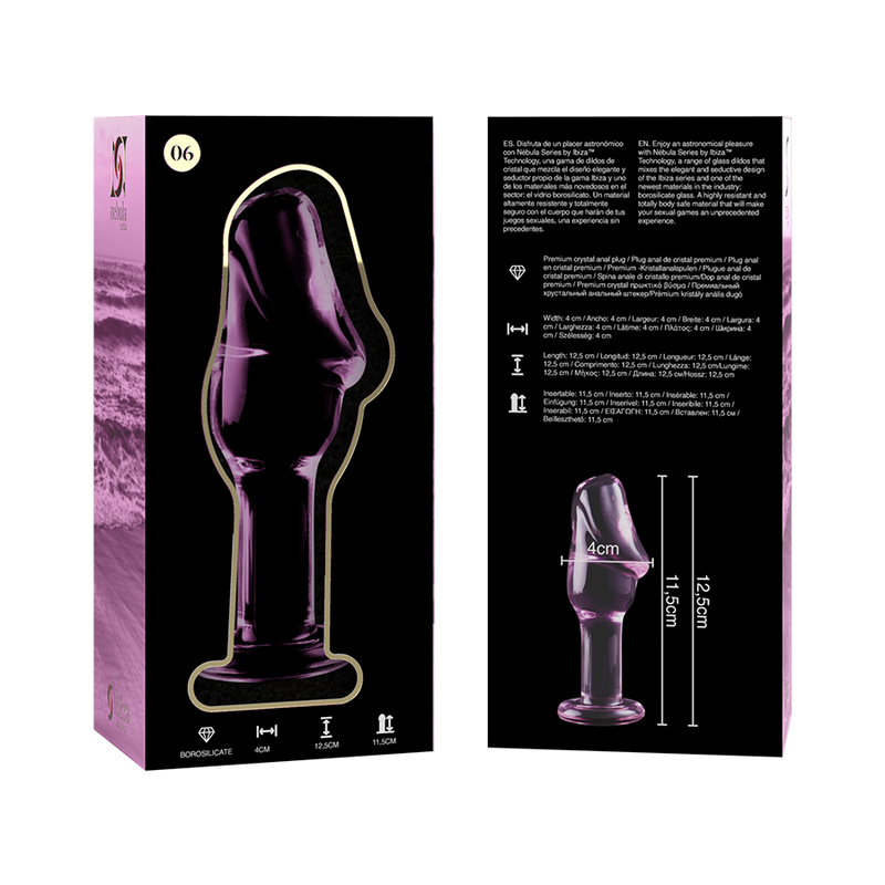 NEBULA SERIES BY IBIZA - MODELLO 6 PLUG ANALE VETRO BOROSILICATO ROSA 12.5 CM -O- 4 CM