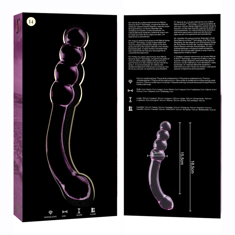 NEBULA SERIES BY IBIZA - MODELLO 14 DILDO IN VETRO BOROSILICATO ROSA 18.5 CM -O- 3 CM
