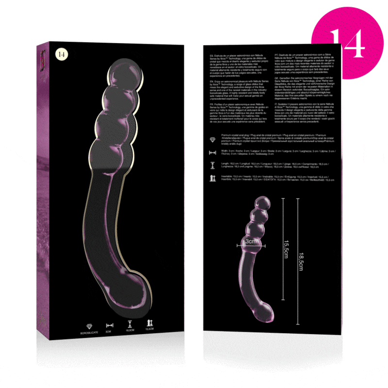 NEBULA SERIES BY IBIZA - MODELLO 14 DILDO IN VETRO BOROSILICATO ROSA 18.5 CM -O- 3 CM