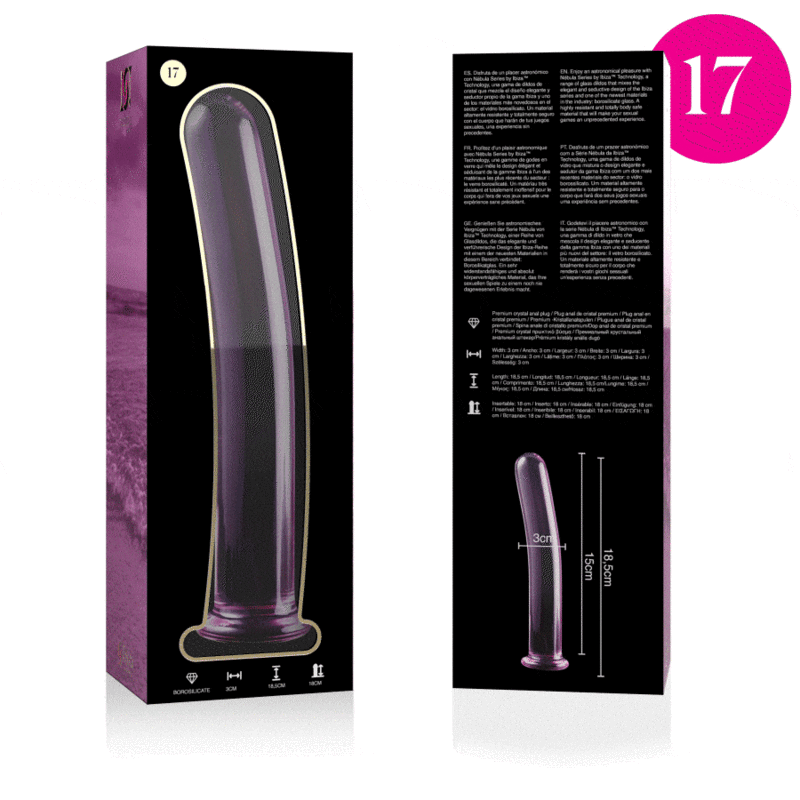 NEBULA SERIES BY IBIZA - MODELLO 17 DILDO IN VETRO BOROSILICATO ROSA 18.5 CM -O- 3 CM