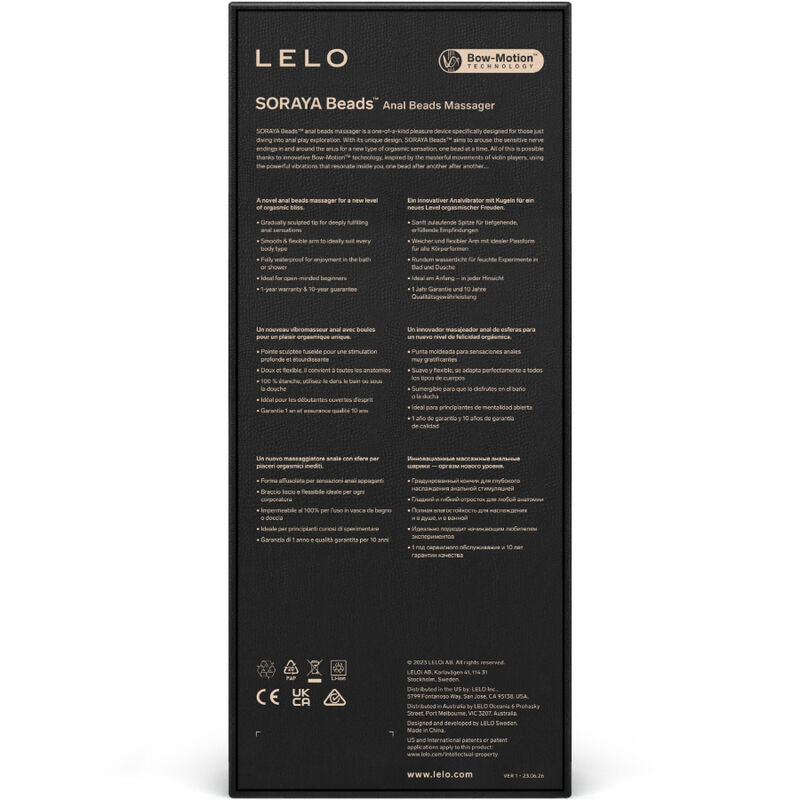 LELO - MASSAGGIATORE ANALE NERO CON PERLINE SORAYA