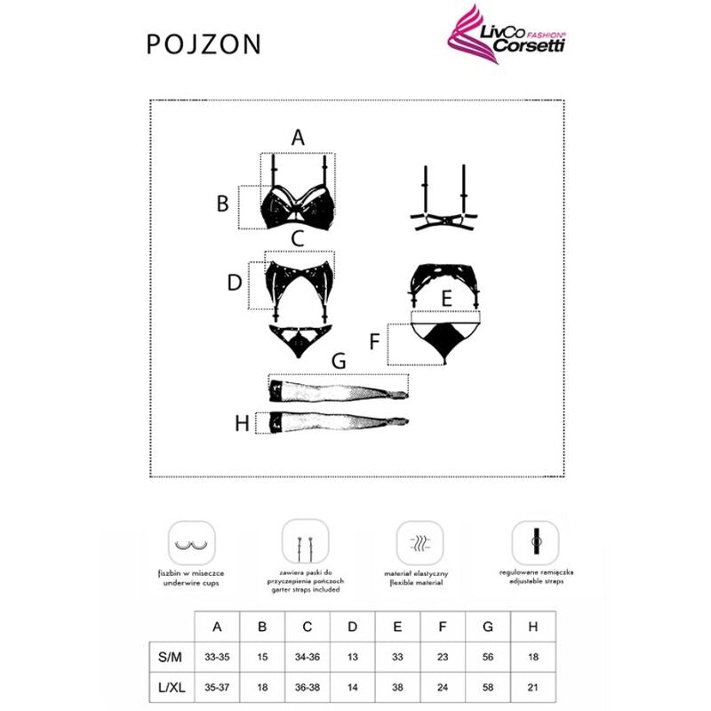 LIVCO CORSETTI FASHION - POJZON LC 90670 REGGISENO + REGGETTIERE + CALZE + SLIP NERO L/XL