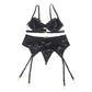 SUBBLIME - SET 3 PEZZI REGGISENO + PERIZOMA + REGGISENO IN PIZZO NERO S/M