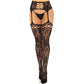 LEG AVENUE - CALZE REGGER IN PIZZO FLOREALE NERO