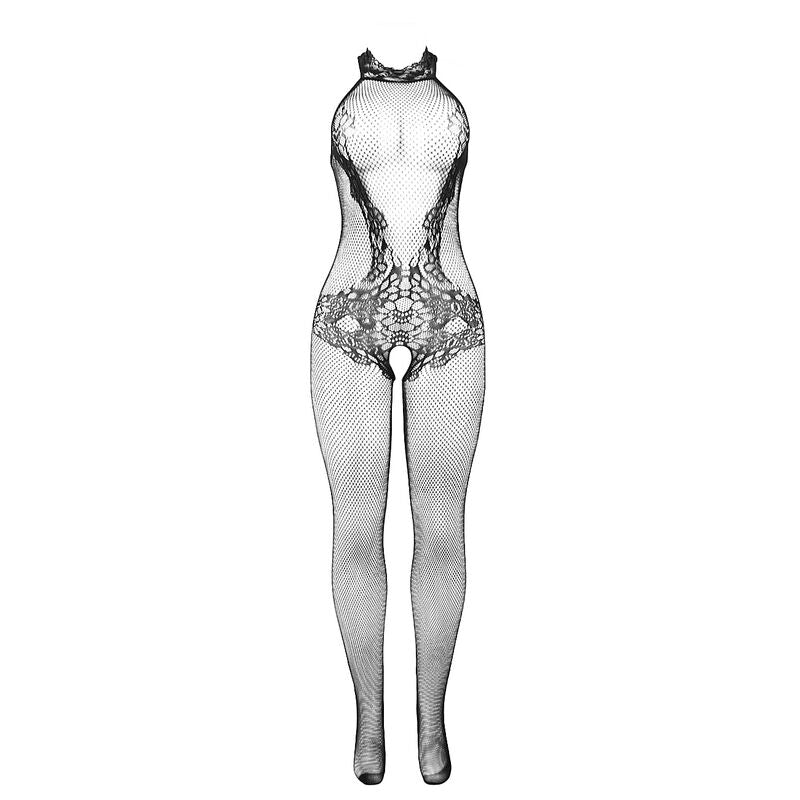 SUBBLIME - 951801 BODYSTOCKING A RETE E PIZZO SENZA CAVALLO CON COLLO ALTO NERO TAGLIA UNICA