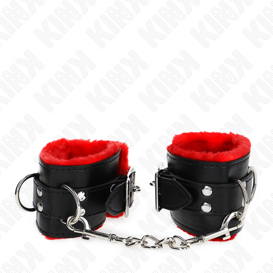 KINK - POLSINI IMBOTTITI IN PELLICCIA CON FORI QUADRI CINTURA ROSSA E NERA REGOLABILE 17-29 CM X 6 CM