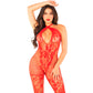 LEG AVENUE - BODYSTOCKING A MAGLIA CON STAMPA A FIORI ROSSO TAGLIA UNICA