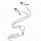 KINK - ANELLO PER PENE IN METALLO CROMATO TRIPLO DA 3,8 CM A 5 CM CON CATENA IN METALLO DA 26 CM E MORSETTI PER CAPEZZOLI MOD1