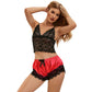 SUBBLIME - 953959 CAMICIA DA NOTTE CASUAL IN SETA + PANTALONI IN PIZZO NERO/ROSSO S/M
