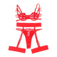 SUBBLIME - 954338 REGGISENO + PERIZOMA + CINTURA CON STAMPA A CUORE ROSSO L/XL