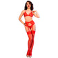 CHILIROSE - CR 4848 SET REGGISENO IN PIZZO ROSSO + PERIZOMA + CALZE M