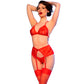 CHILIROSE - CR 4848 SET REGGISENO IN PIZZO ROSSO + PERIZOMA + CALZE L