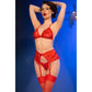CHILIROSE - CR 4848 SET REGGISENO IN PIZZO ROSSO + PERIZOMA + CALZE L