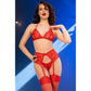 CHILIROSE - CR 4848 SET REGGISENO + PERIZOMA + CALZE IN PIZZO ROSSO XL