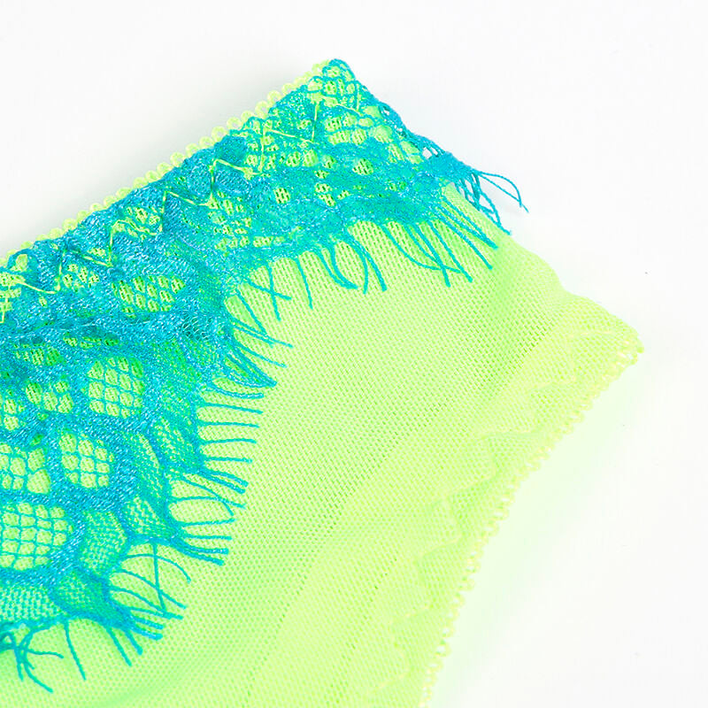 SUBBLIME - 955328 COMPLETO REGGISENO CON PIZZO E LINEE GIARRETRICI VERDE E BLU L/XL
