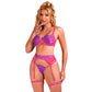 SUBBLIME - 955366 COMPLETO REGGISENO CON PIZZO E LINEE DI GIARRETTIERA ROSA E VIOLA L/XL
