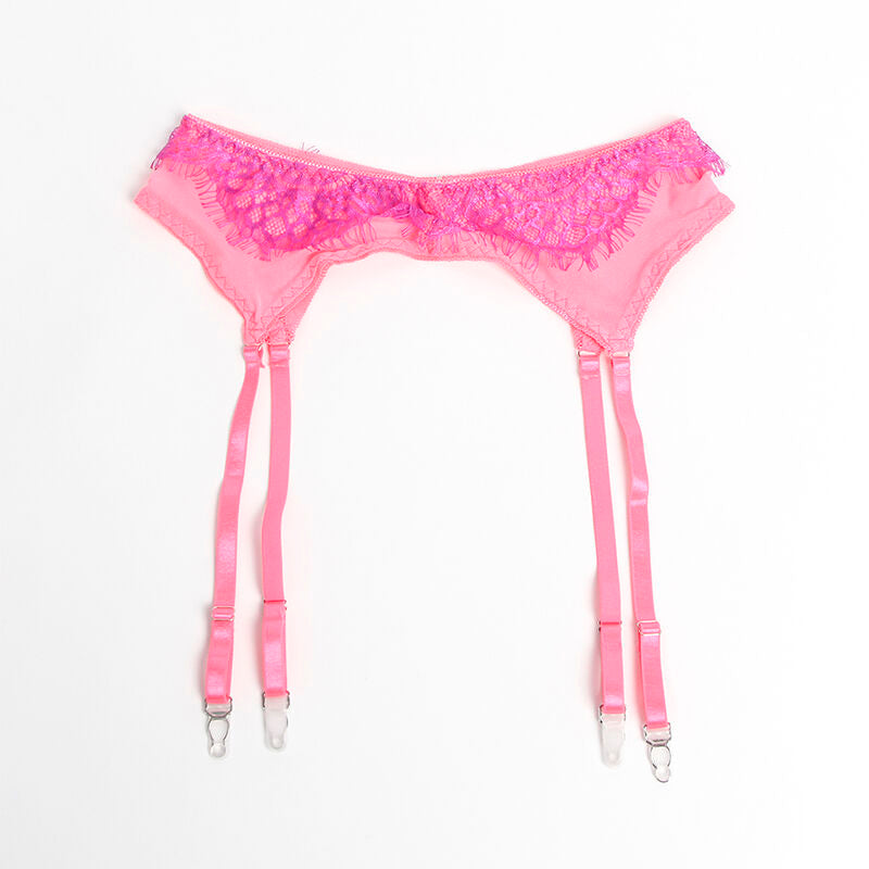 SUBBLIME - 955366 COMPLETO REGGISENO CON PIZZO E LINEE DI GIARRETTIERA ROSA E VIOLA L/XL