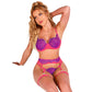SUBBLIME - 955366 COMPLETO REGGISENO CON PIZZO E LINEE DI GIARRETTIERA ROSA E VIOLA L/XL