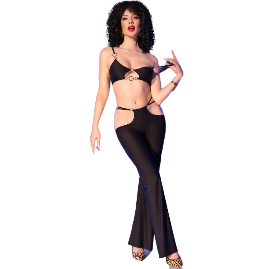 CHILIROSE - CR 4851 SET TOP E LEGGINGS NERI CON ACCESSORI DORATI M