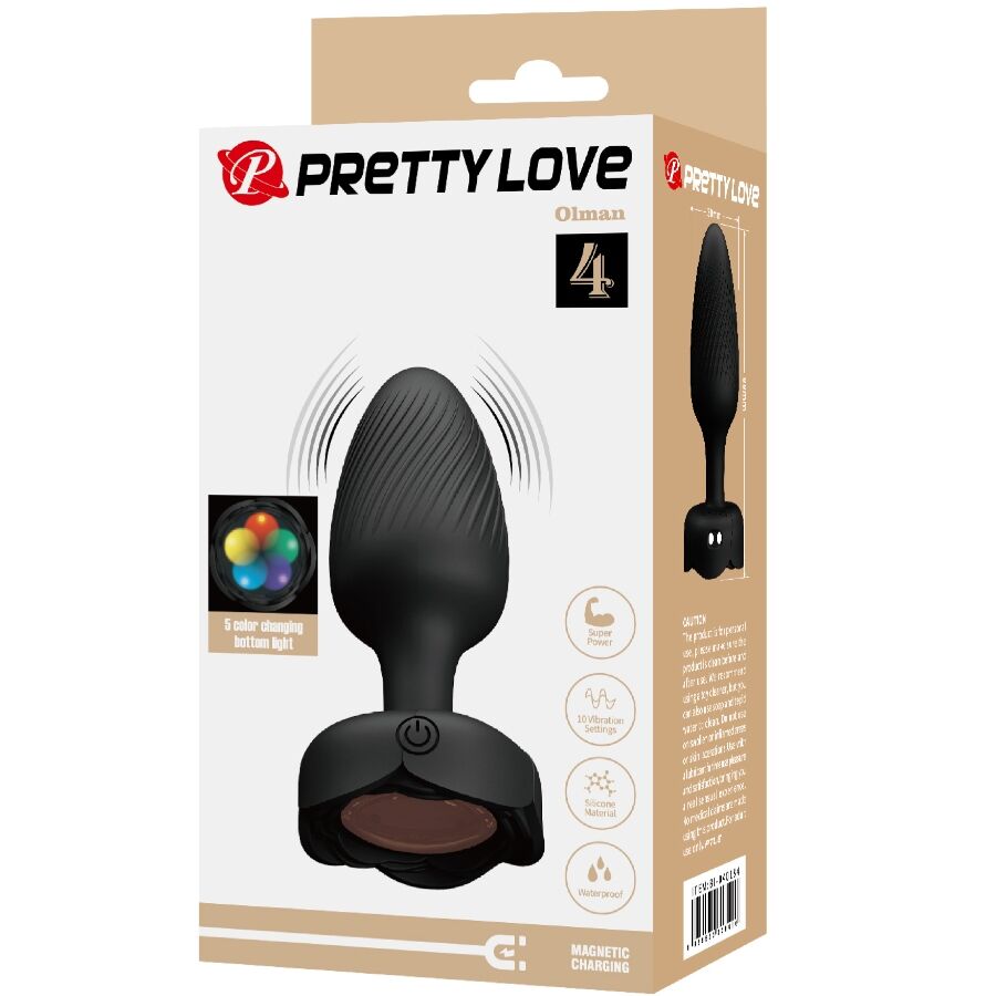 PRETTY LOVE - PLUG ANALE OLMAN CON LUCE LED NERO 8,8 CM