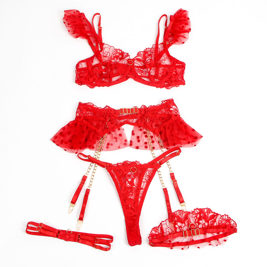 SUBBLIME - 957506 COMPLETO REGGISENO E GIARRETTIERA IN PIZZO ROSSO S/M