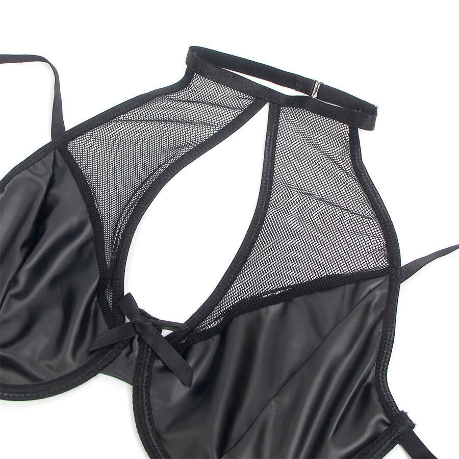 SUBBLIME - 957599 SET REGGISENO E GONNA IN PELLE NERO L/XL