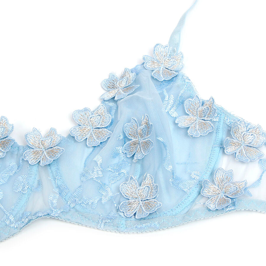 SUBBLIME - 957636 COMPLETO REGGISENO E SLIP RICAMATI A FIORI AZZURRO CIELO L/XL