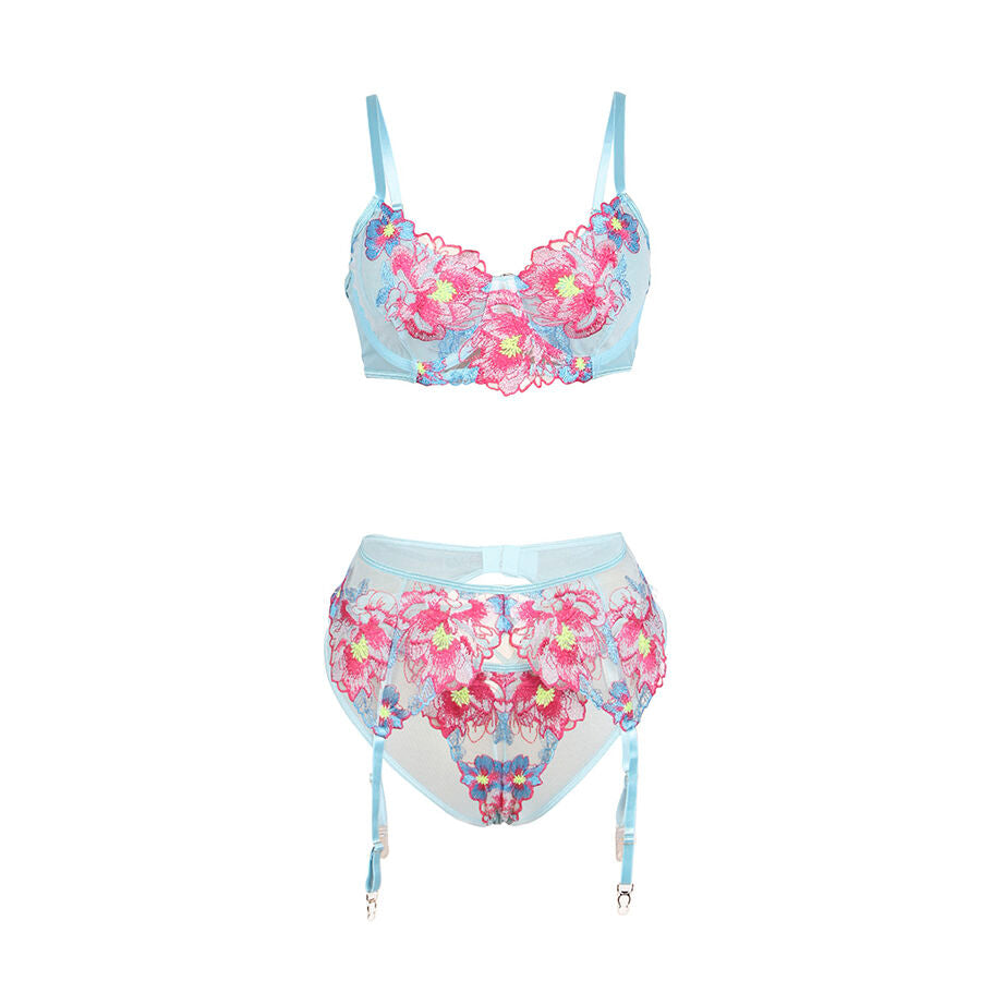 SUBBLIME - 957650 SET REGGISENO E CINTURA RICAMO FIORI ROSA L/XL