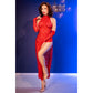 CHILIROSE - CR 4853 ABITO IN PIZZO ROSSO CON GUANTI L/XL