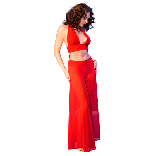CHILIROSE - CR 4857 SET TOP E PANTALONI ROSSI TAGLIA XL