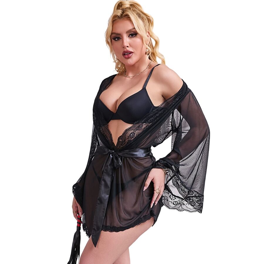 SUBBLIME - VESTAGLIA IN TESSUTO TRASPARENTE CON DETTAGLI IN PIZZO NERO L/XL