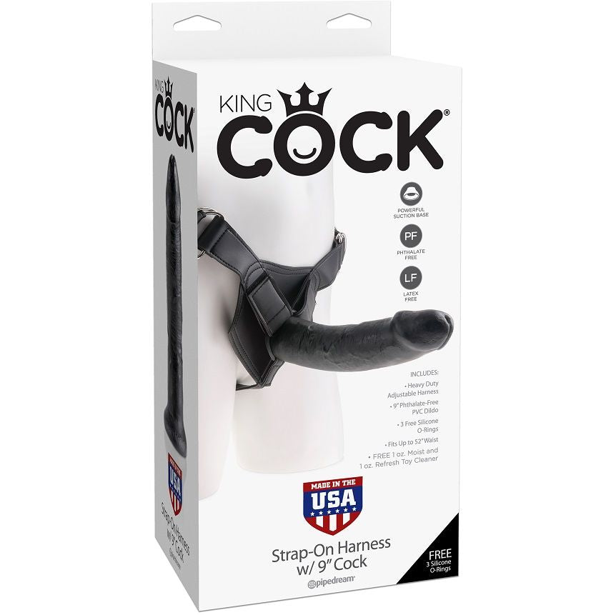 KING COCK - IMBRACATURA PER CAZZO KING CON PENE NERO REALISTICO 22,9 CM